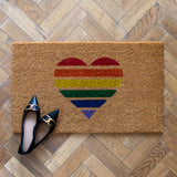 Rainbow heart door mat | Heart coir doormat | Pride Doormat Print | LPDoormats