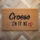 Red Heart Croeso I'n Tŷ ni Door Mat | Welsh Cymraeg gift | Housewarming gift | Doormat by LPDoormats